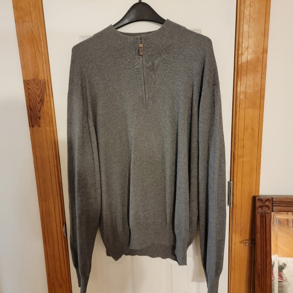 Orvis Pullover Sweater Men's Extra Large Gray Quarter Zip Silk Cashmere Outdoor